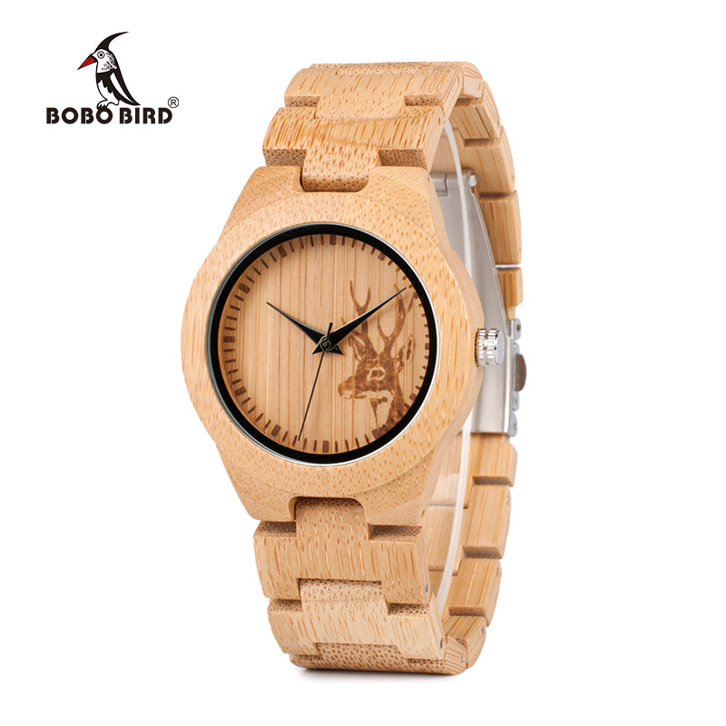 BOBO BIRD  Women's Elk Deer Design Dial  Bamboo Watch Japan Quartz